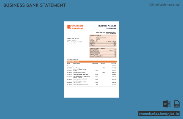 Bob Bank of Boroda – Beispiel eines Kontoauszugs (Word- und PDF-Datei)